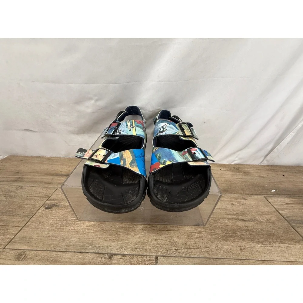 Birkis Birkenstock Men 42 Tropical Graphic Print 3-Strap Buckle Sandals Black